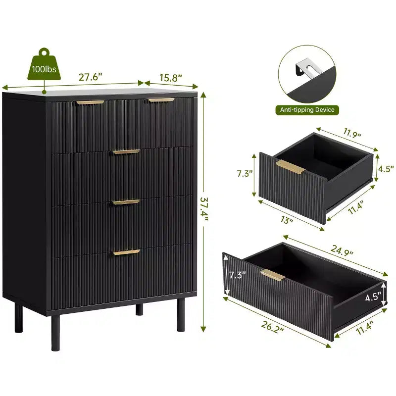 Comò a 5 cassetti Fulvari per camera da letto, cassettiera in legno da 37 pollici con maniglia color oro, organizer comò portaoggetti in legno, comò per armadio