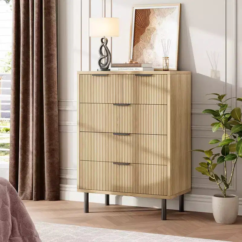 Comò a 5 cassetti Fulvari per camera da letto, cassettiera in legno da 37 pollici con maniglia color oro, organizer comò portaoggetti in legno, comò per armadio