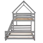 Letto a castello in legno, con struttura a casetta in legno massiccio, scaletta incorporata, convertibile in 2 letti singoli, letto a castello a terra per bambini e ragazzi