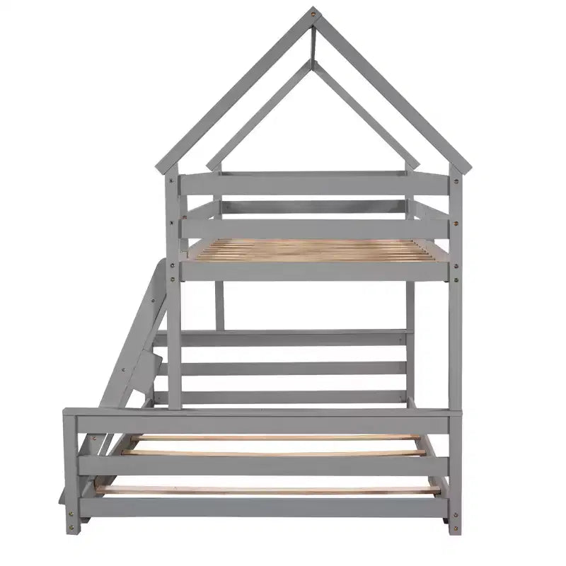 Letto a castello in legno, con struttura a casetta in legno massiccio, scaletta incorporata, convertibile in 2 letti singoli, letto a castello a terra per bambini e ragazzi