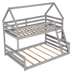 Letto a castello in legno, con struttura a casetta in legno massiccio, scaletta incorporata, convertibile in 2 letti singoli, letto a castello a terra per bambini e ragazzi