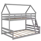 Letto a castello in legno, con struttura a casetta in legno massiccio, scaletta incorporata, convertibile in 2 letti singoli, letto a castello a terra per bambini e ragazzi