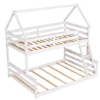 Letto a castello in legno, con struttura a casetta in legno massiccio, scaletta incorporata, convertibile in 2 letti singoli, letto a castello a terra per bambini e ragazzi