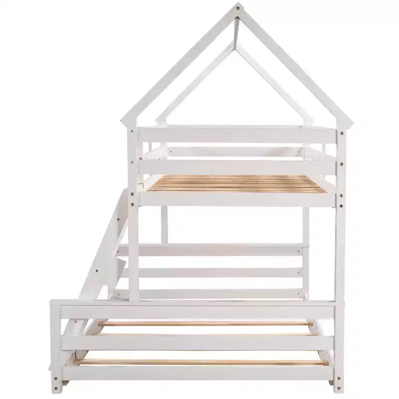 Letto a castello in legno, con struttura a casetta in legno massiccio, scaletta incorporata, convertibile in 2 letti singoli, letto a castello a terra per bambini e ragazzi