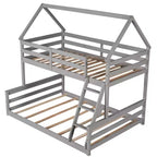 Letto a castello in legno, con struttura a casetta in legno massiccio, scaletta incorporata, convertibile in 2 letti singoli, letto a castello a terra per bambini e ragazzi