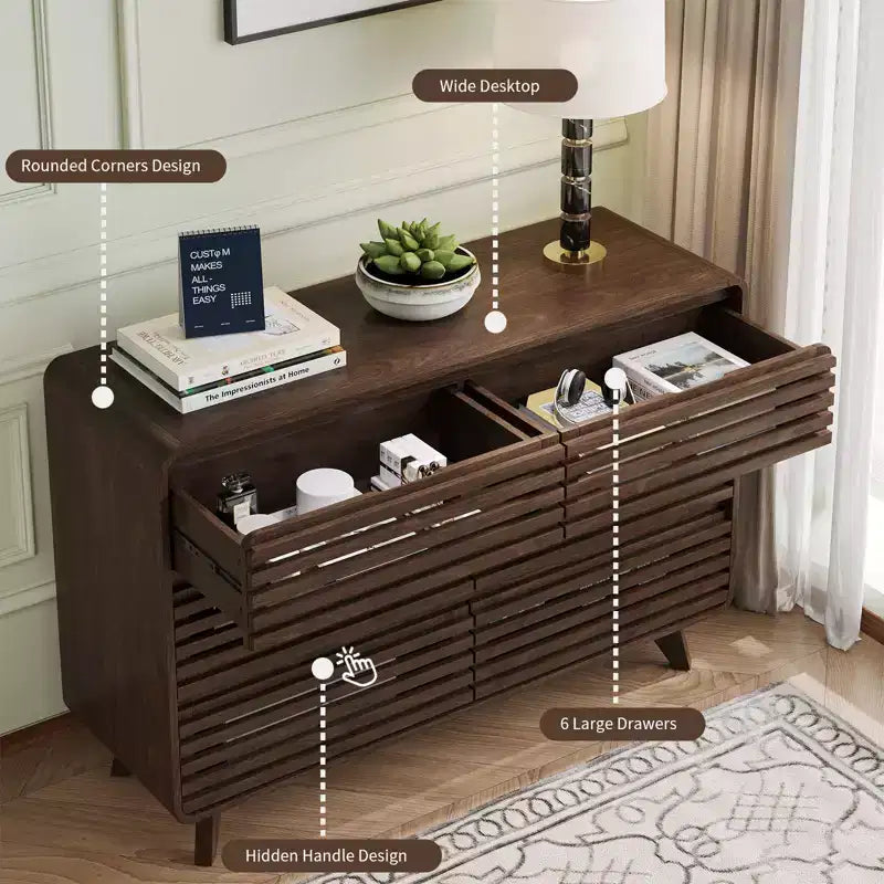 Cassettiera in legno a 6 cassetti per camera da letto, Comò con griglia