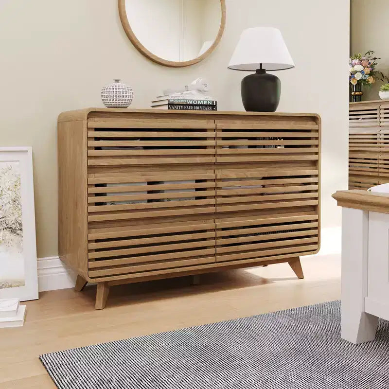 Cassettiera in legno a 6 cassetti per camera da letto, Comò con griglia
