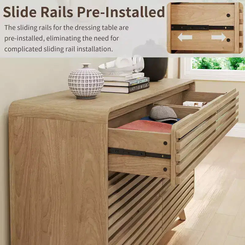 Cassettiera in legno a 6 cassetti per camera da letto, Comò con griglia