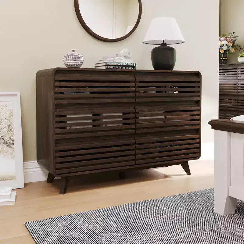 Cassettiera in legno a 6 cassetti per camera da letto, Comò con griglia