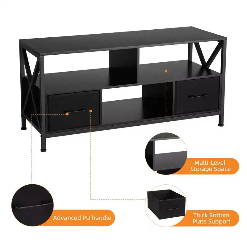 COZONY Mobile TV per TV da 50 Pollici, Centro di Intrattenimento con Cassetti in Tessuto e Ripiani Aperti, Mobile Contenitore per Soggiorno, Camera da Letra, Ingresso