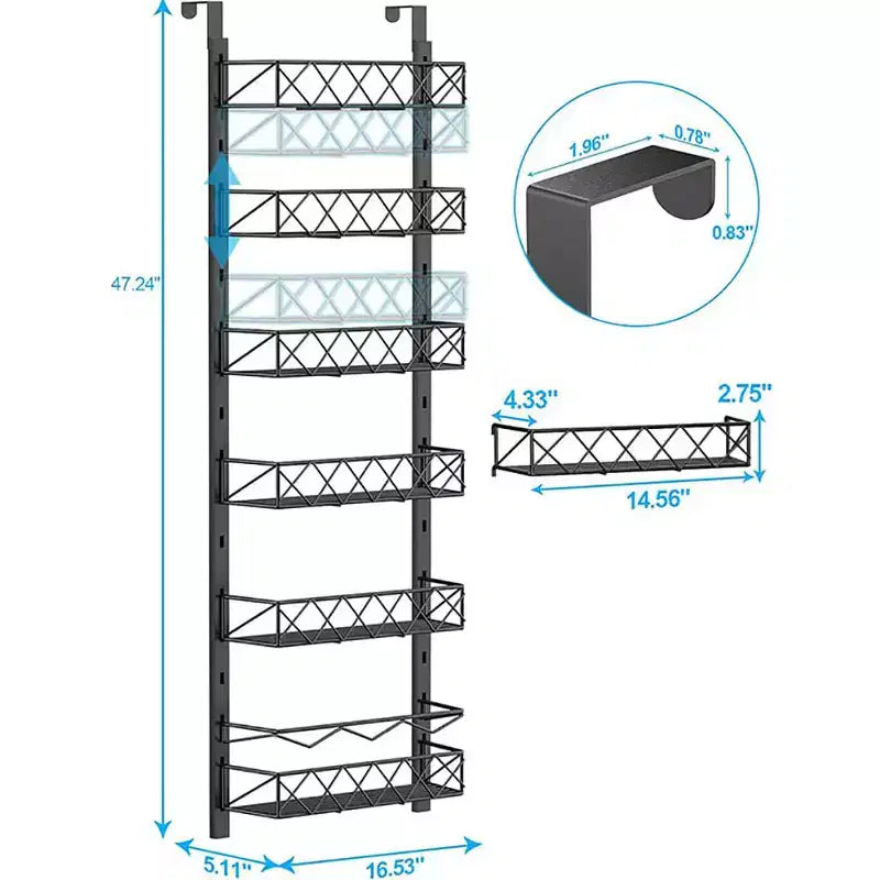 Dispensa a 6 ripiani da appendere alla porta, organizer da dispensa da appendere alla porta, scaffale da appendere per armadietto, ripiani organizer per spezie di grande capacità per la cucina
