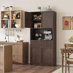 Credenza alta da cucina 70", credenza in legno scanalato con ripiani regolabili, mobiletto indipendente per il bagno