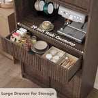 Credenza alta da cucina 70", credenza in legno scanalato con ripiani regolabili, mobiletto indipendente per il bagno