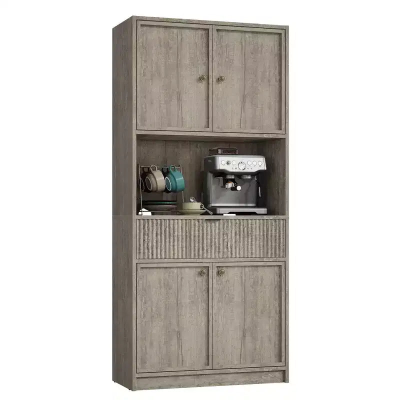 Credenza alta da cucina 70", credenza in legno scanalato con ripiani regolabili, mobiletto indipendente per il bagno