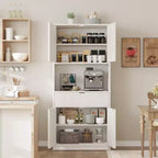 Credenza alta da cucina 70", credenza in legno scanalato con ripiani regolabili, mobiletto indipendente per il bagno