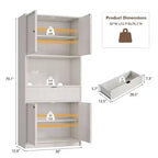 Credenza alta da cucina 70", credenza in legno scanalato con ripiani regolabili, mobiletto indipendente per il bagno