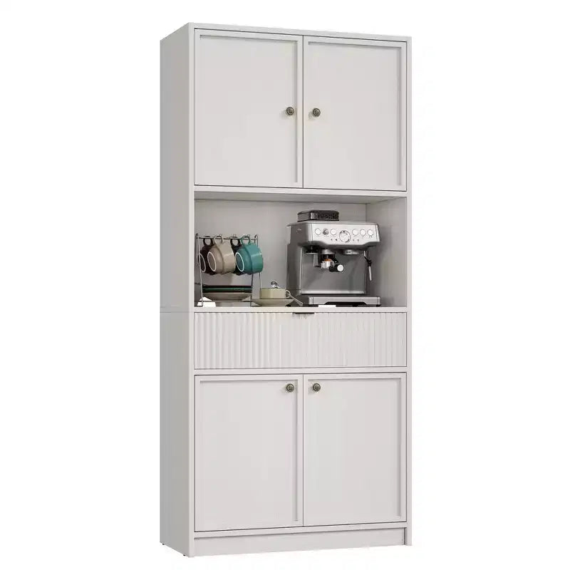 Credenza alta da cucina 70", credenza in legno scanalato con ripiani regolabili, mobiletto indipendente per il bagno