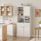 Credenza alta da cucina 70", credenza in legno scanalato con ripiani regolabili, mobiletto indipendente per il bagno