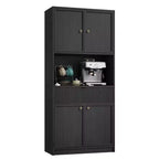 Credenza alta da cucina 70", credenza in legno scanalato con ripiani regolabili, mobiletto indipendente per il bagno