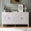 Hostack Retro Sideboard with Circular Groove Design, Round Metal Door Handle for Entrance, Dinning and Living Room, White