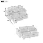 Polibi Divano-chaise longue componibile in velluto a coste con porte USB, portabicchieri, supporto per telefono e contenitore nel bracciolo