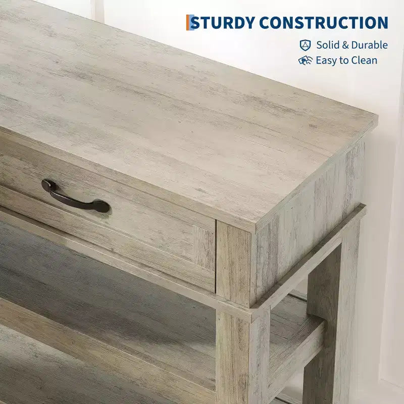 Tavolino da ingresso GustoWave, Tavolo consolle con 2 cassetti portaoggetti, Tavolo da divano in legno rustico a 3 livelli, Tavoli da corridoio, Grigio rustico