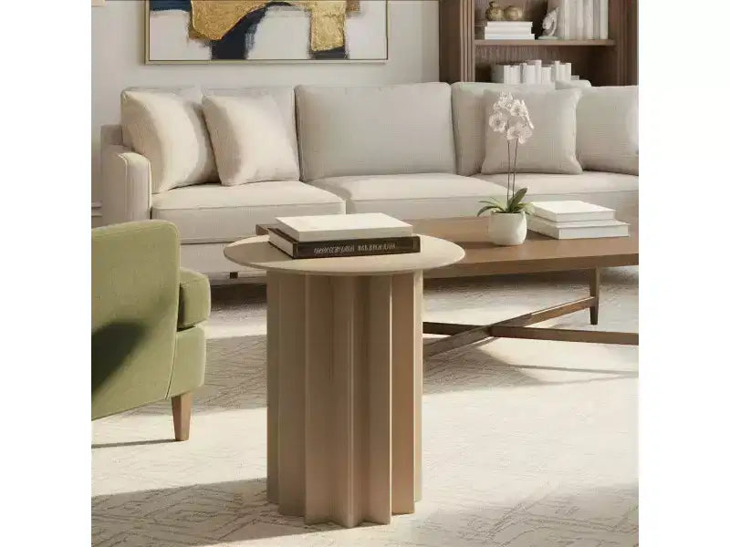 Tavolino Storied Home in metallo plissettato, beige