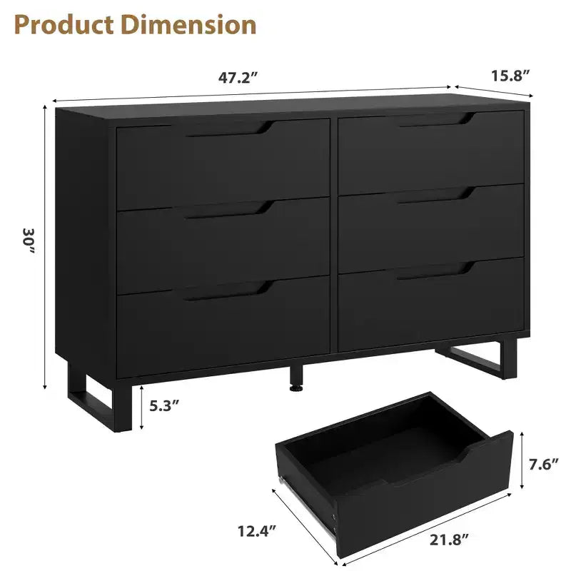 Comò a 6 cassetti GustoWave per camera da letto, comò largo 120 cm, cassettiera verticale autoportante con contenitore, cassettiera in legno per soggiorno