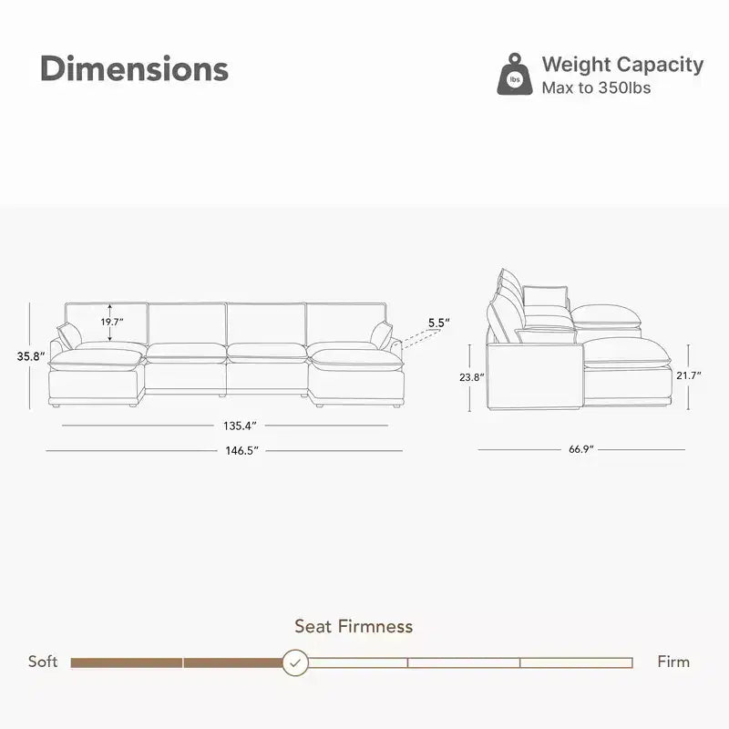 Divano componibile di grandi dimensioni Spruce & Spring per soggiorno, talpa-3 pezzi