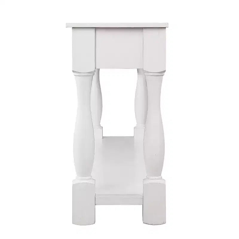 Tavolo Consolle lungo 160 cm in Legno Hostack con 3 Cassetti e 1 Ripiano Inferiore per Ingresso e Corridoio, Bianco Antico