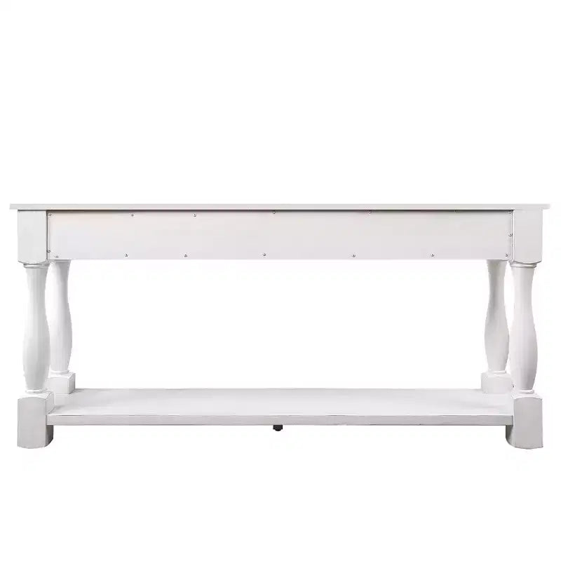 Tavolo Consolle lungo 160 cm in Legno Hostack con 3 Cassetti e 1 Ripiano Inferiore per Ingresso e Corridoio, Bianco Antico