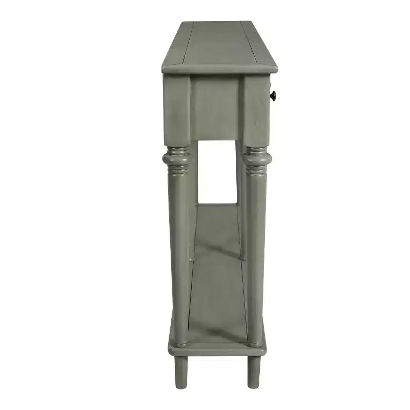 Luxystar Tavolino Consolle Retrò con 4 Cassetti, Ripiano Aperto per Ingresso e Salotto, Finitura Grigio Lavato