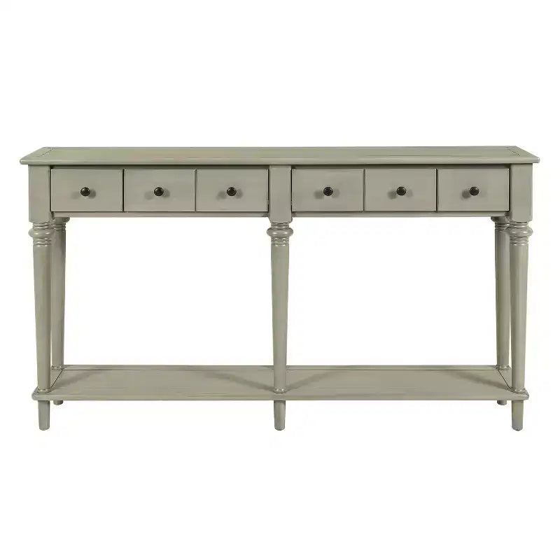 Luxystar Tavolino Consolle Retrò con 4 Cassetti, Ripiano Aperto per Ingresso e Salotto, Finitura Grigio Lavato