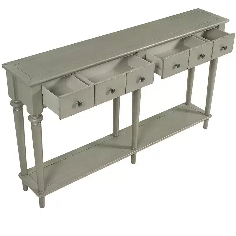 Luxystar Tavolino Consolle Retrò con 4 Cassetti, Ripiano Aperto per Ingresso e Salotto, Finitura Grigio Lavato