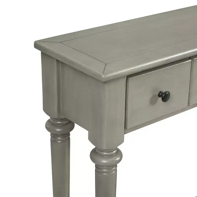 Luxystar Tavolino Consolle Retrò con 4 Cassetti, Ripiano Aperto per Ingresso e Salotto, Finitura Grigio Lavato