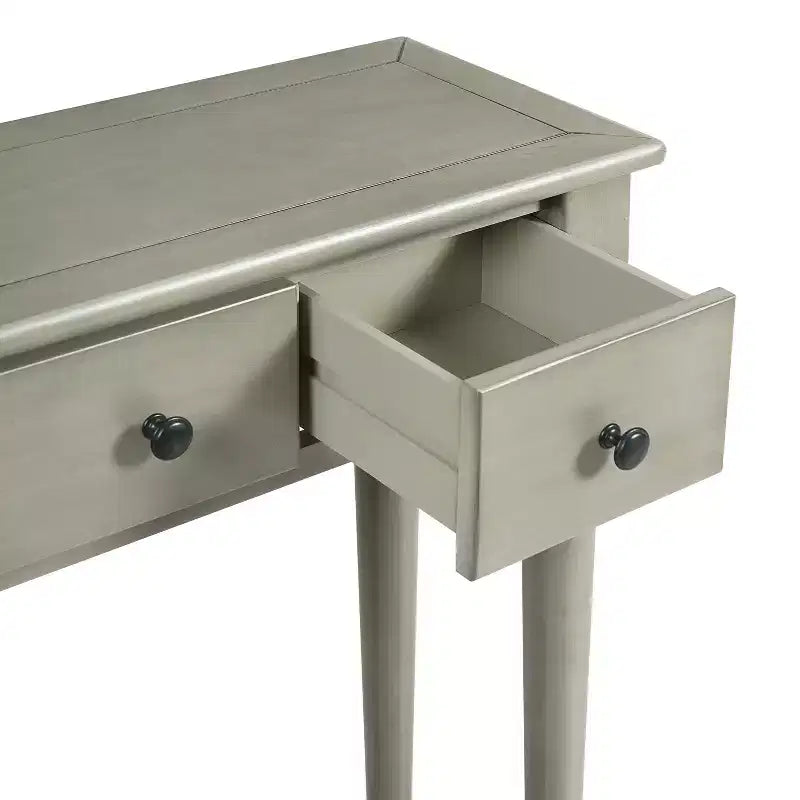 Luxystar Tavolino Consolle Retrò con 4 Cassetti, Ripiano Aperto per Ingresso e Salotto, Finitura Grigio Lavato