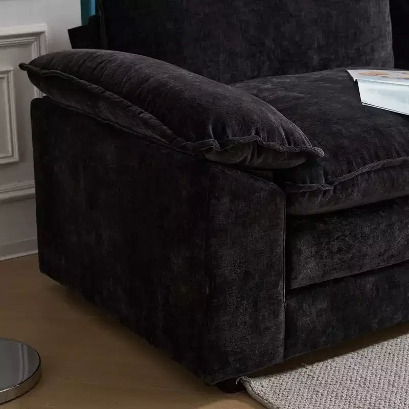 Karl Home | Divano in ciniglia blu da 216 cm con braccioli Pillow Top, cuscino a doppio strato e pouf