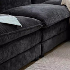 Karl Home | Divano in ciniglia blu da 216 cm con braccioli Pillow Top, cuscino a doppio strato e pouf