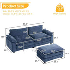 Karl Home | Divano in ciniglia blu da 216 cm con braccioli Pillow Top, cuscino a doppio strato e pouf