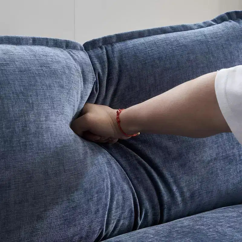 Karl Home | Divano in ciniglia blu da 216 cm con braccioli Pillow Top, cuscino a doppio strato e pouf