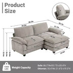 Karl Home | Divano in ciniglia blu da 216 cm con braccioli Pillow Top, cuscino a doppio strato e pouf