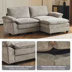 Karl Home | Divano in ciniglia blu da 216 cm con braccioli Pillow Top, cuscino a doppio strato e pouf
