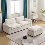 Karl Home | Divano in ciniglia blu da 216 cm con braccioli Pillow Top, cuscino a doppio strato e pouf