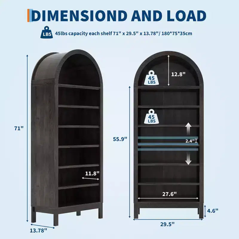 Scarpiera alta ad arco da 71 pollici, scarpiera in legno a 7 livelli con ripiani regolabili, scaffale espositivo autoportante per ingresso e corridoio