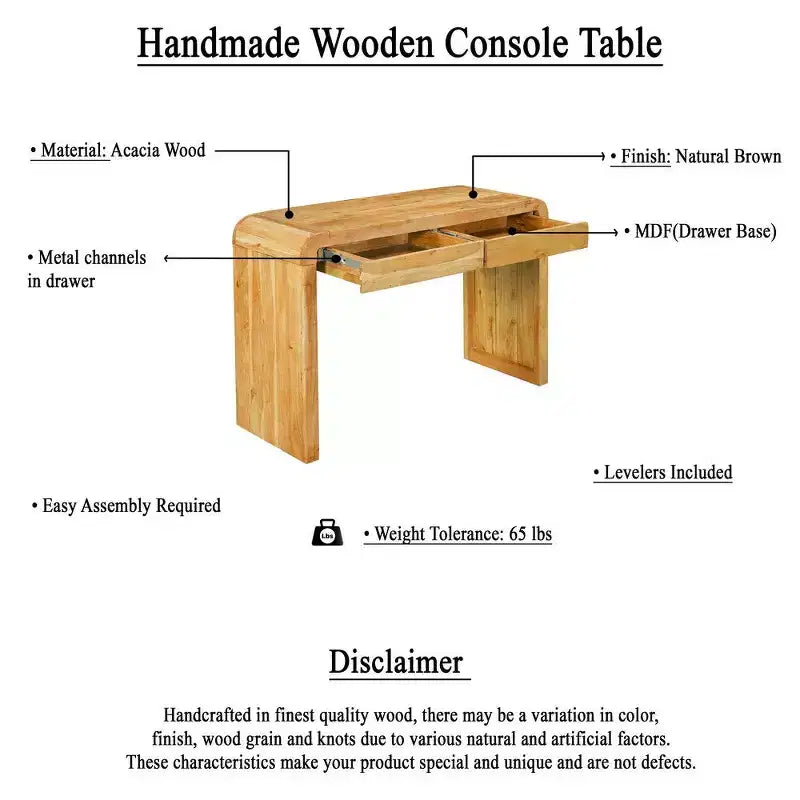 Consolle Royal Hampton | Top da 43 pollici | Realizzata a mano in legno naturale di acacia | Doppio cassetto contenitore
