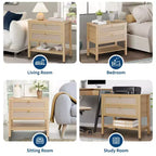 Comodini in rattan set da 2, tavolino d'appoggio con 2 cassetti e ripiano aperto, tavolino laterale per divano per piccoli spazi, comodino per soggiorno