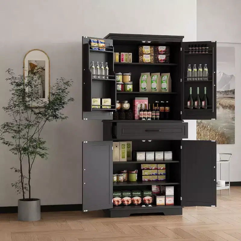 COZONY Mobile dispensa da cucina alto 183 cm con cassetto e ripiani regolabili, Credenza stile rustico per sala da pranzo o lavanderia