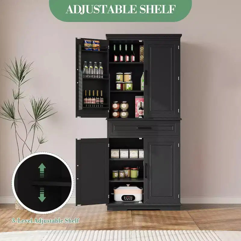 COZONY Mobile dispensa da cucina alto 183 cm con cassetto e ripiani regolabili, Credenza stile rustico per sala da pranzo o lavanderia