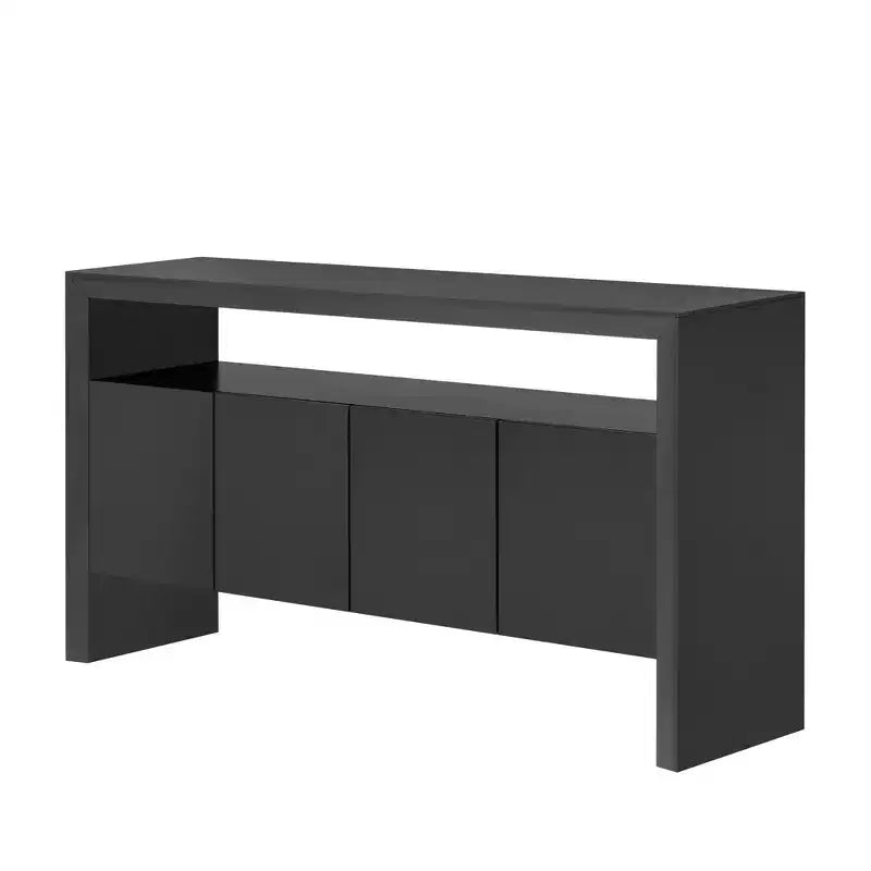 Luxystar Mobile Credenza Moderno con 4 Ante e Scaffale Aperto, Tavolo Consolle, Nero