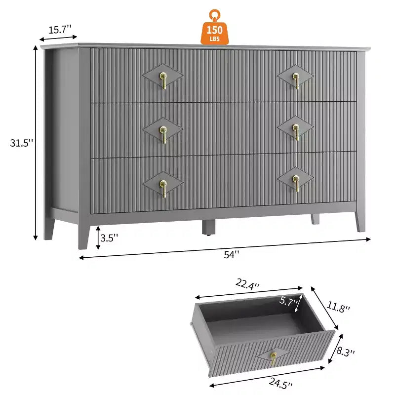 Cassettiera a 6 cassetti per camera da letto, comò in legno da 54W con maniglie in metallo, organizer per vestiti a coste, mobile TV per corridoio